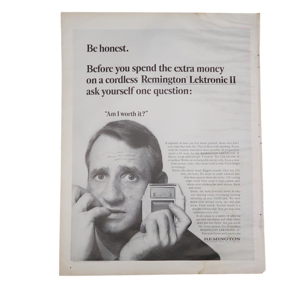 Remington Lektronic Electric Shaver Magazine Advertisement 1965 Vintage Original